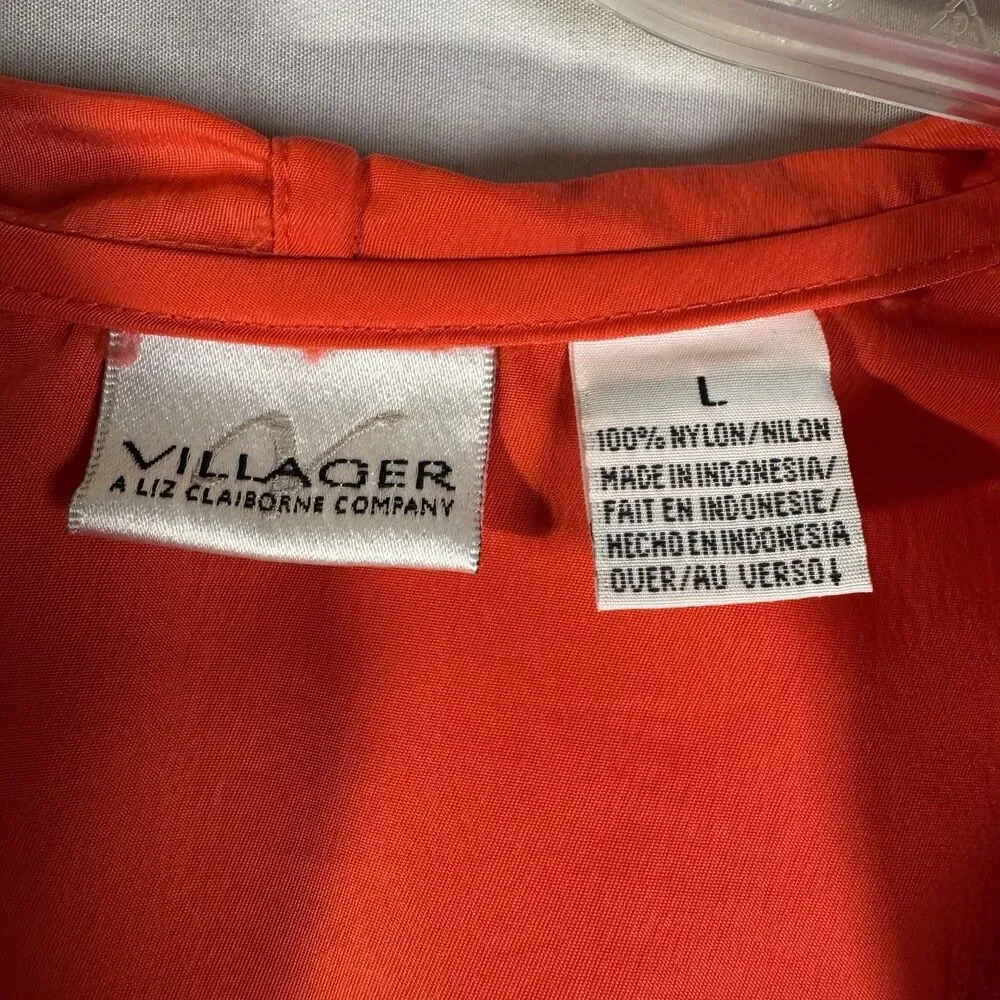 Villager Liz Claiborne Women’s Coral Orange Hooded Jacket Zip Pockets Size L